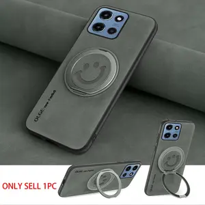 Smiley, 360° Spin Stand with Integrated Magnetic Kickstand for MOTO G Power 2025 /G 2025 /G 5G 2024/G Play 2024 5G /G Play 2024 4G /G Power 2024 5G, Luxury faux leather Case for G 2025 Phone Case, Fit for MagSafe and Car Holder