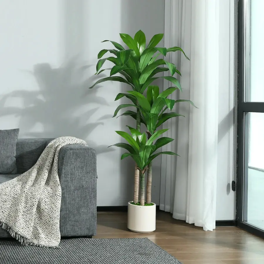6FT Artificial Dracaena Tree With Large White Planter,Faux Dracaena Plants