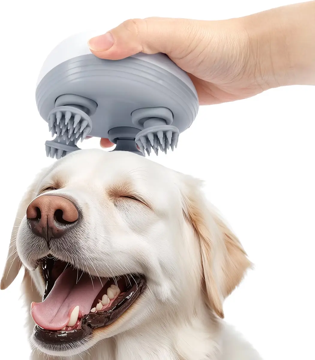 Allforpaws Dog Electric Head Massager White Comfort Stress Relief  Pet Salon 4.3 x 3.1 x 2.8-in Cordless Rechargeable Waterproof 3 Intensity Levels for Cats & Dogs