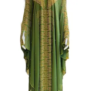 Dubai Crystal Abaya -olive green Color with Detailed Trim and Fringe Design dubai abaya