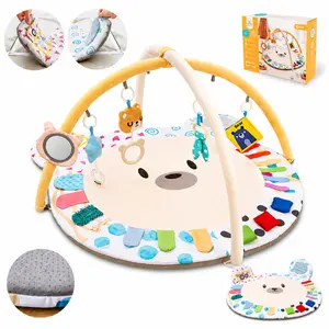 Baby Play Mat Baby Gym, Thick Non-Slip Activity Mat with 5 Sensory Toys, Tummy Time Mat for Motor Skills Development, Machine Washable Babymat for Floor & Picnicn Decoration Items,  Boy & Girl Gifts for Newborn Baby