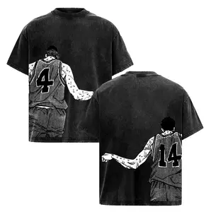Vintage Slam Dunk Anime T-Shirt - Akagi & Mitsui Retro Shohoku Tee - Acid Wash Oversized Manga Graphic Shirt - Heavyweight Cotton Basketball Streetwear