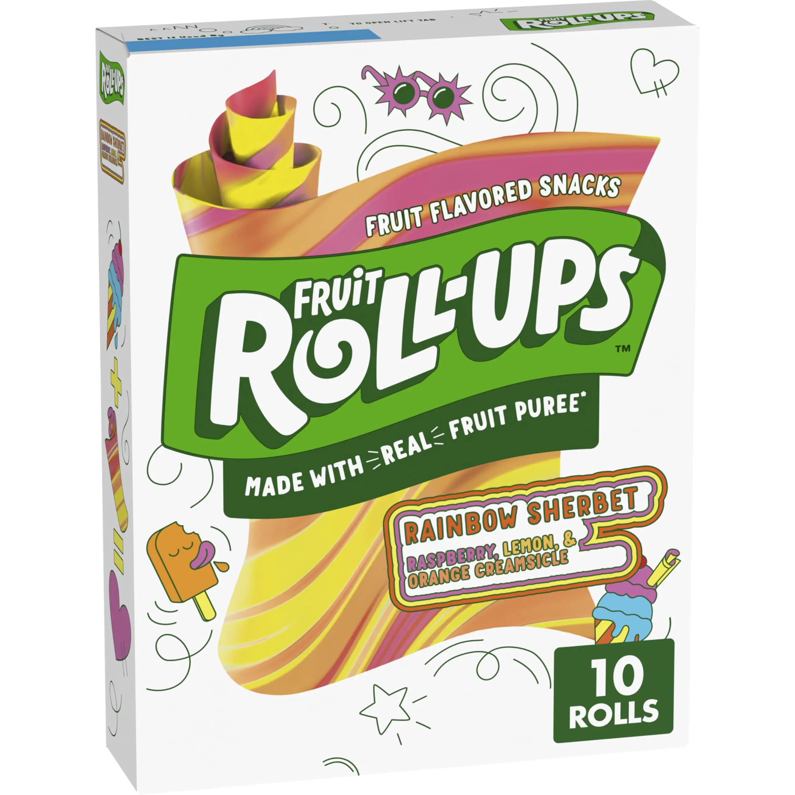 Fruit Roll-Ups Rainbow Sherbet Fruit Flavored Snacks, 10 ct, 5 oz