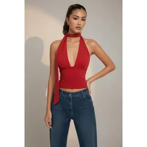 Women's Halter Neck Tie Back Crop Top - Slim Fit Sleeveless Cami for All Seasons