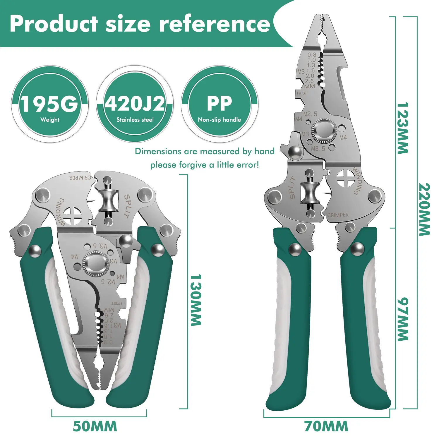 Multi Function Self Adjusting Folding Wire Stripper Compact Electrician Tool Foldable Wire Cutter Stripper Crimper Handheld Electrical Tool Hand Tools Wire Stripping Kit