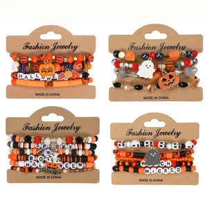 Halloween Themed Beads Bracelet, 1 Set Multi-layers Beaded Bracelet, Party Decoration Supplies for Halloween, Party Supplies