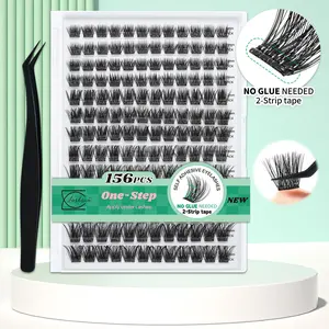 Self Adhesive Eyelashes, 156 Pcs D Curl Self Adhesive Eyelash Clusters, No Glue Needed, Invisible 2-Strip Tape - Longer Lasting, No Sticky Residue Pre Glued Eyelashes