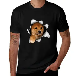 3D Realistic Shiba Inu Rip Through Graphic Tee - Funny Dog Lover Portrait T-Shirt - Shipped from NY