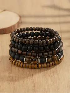 Men's Boho Style Wooden Beaded Bracelets, Casual Trendy Elastic Beaded Bracelets, Fashion All-match Vintage Jewelry for Daily Decor, Stackable Bracelets