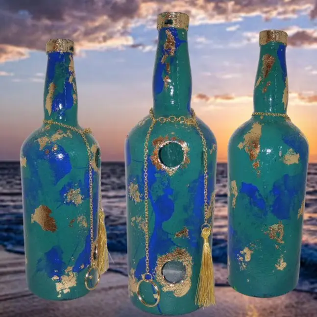Incense Bottle Burner - Blue/Green with Gold accents