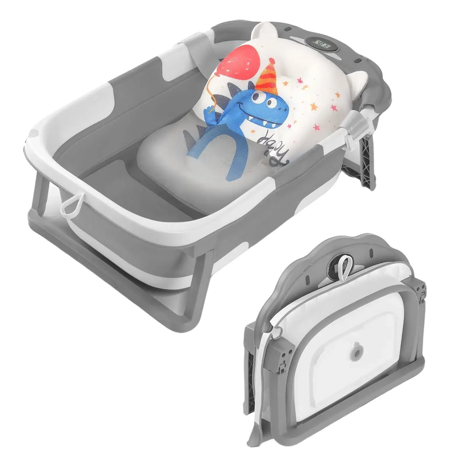 Baby Bathtub,Collapsible Baby Bath Tub with Thermometer & Soft Floating Cushion,Portable Travel Baby Bathtubs for Newborns to Toddlers 0-36 Months(Crab Gray) Swing Seat