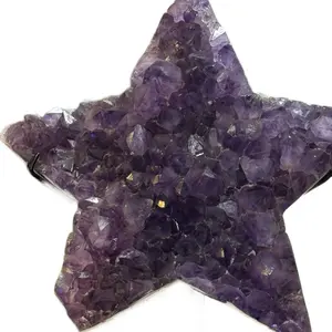 Raw Natural Amethyst Drusy Star Statement Puece with Stand Purple Crystal Geometric Decor Piece for Home Ornamentation Uruguayan Gemstone Earth Origin Geode Cluster Decor Decorative Amethyst Druzy Clusters Elegant Amethyst Crystal Cluster