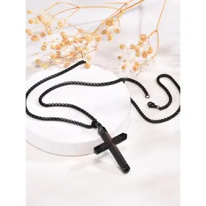 Men's Vintage Wooden Cross Pendant Necklace Stainless Steel Jewelry for Party Daily Wear Exquisite Gift for Birthday Valentine's Day