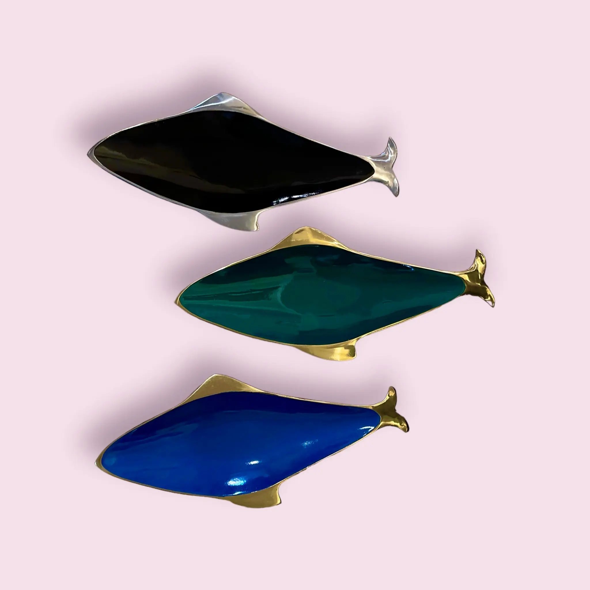 Large Fish Trays, Enameled Tray in Blue, Black, Green. Serving Tray/ Shelf Décor, Dresser Tray, Enameled Painted.16" L, 7" W.