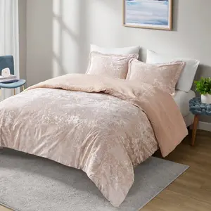 Twin/Twin XL Arabella Crushed Velvet to Sherpa Soft Reversible Teen Comforter Set Blush - Intelligent Design