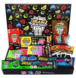 Brain Blasterz Christmas Candy Gift Box – Extreme Sour Candy Variety Pack - 14pc Holiday Collection with Lollipops, Taffy & Powder – Vegan & Halal – Fun Xmas Present, Stocking Stuffer, Birthday Treats