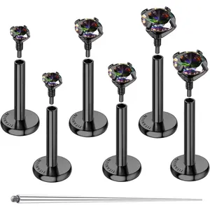 CASSIECA 3 Pairs G23 Titanium Flat Back Earrings Hypoallergenic 14K Plated Gold Filled Internal Thread Stud Earring 16G 18G Cartilage Helix Tragus Conch Piercing Jewelry Nose Lip Labret Studs for Women Men