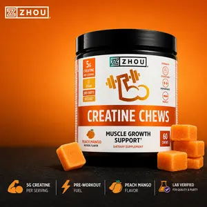 Zhou Creatine Chews — NEW JAR PACKAGING — 5g Creatine Monohydrate Chewable — Match-Day Fuel