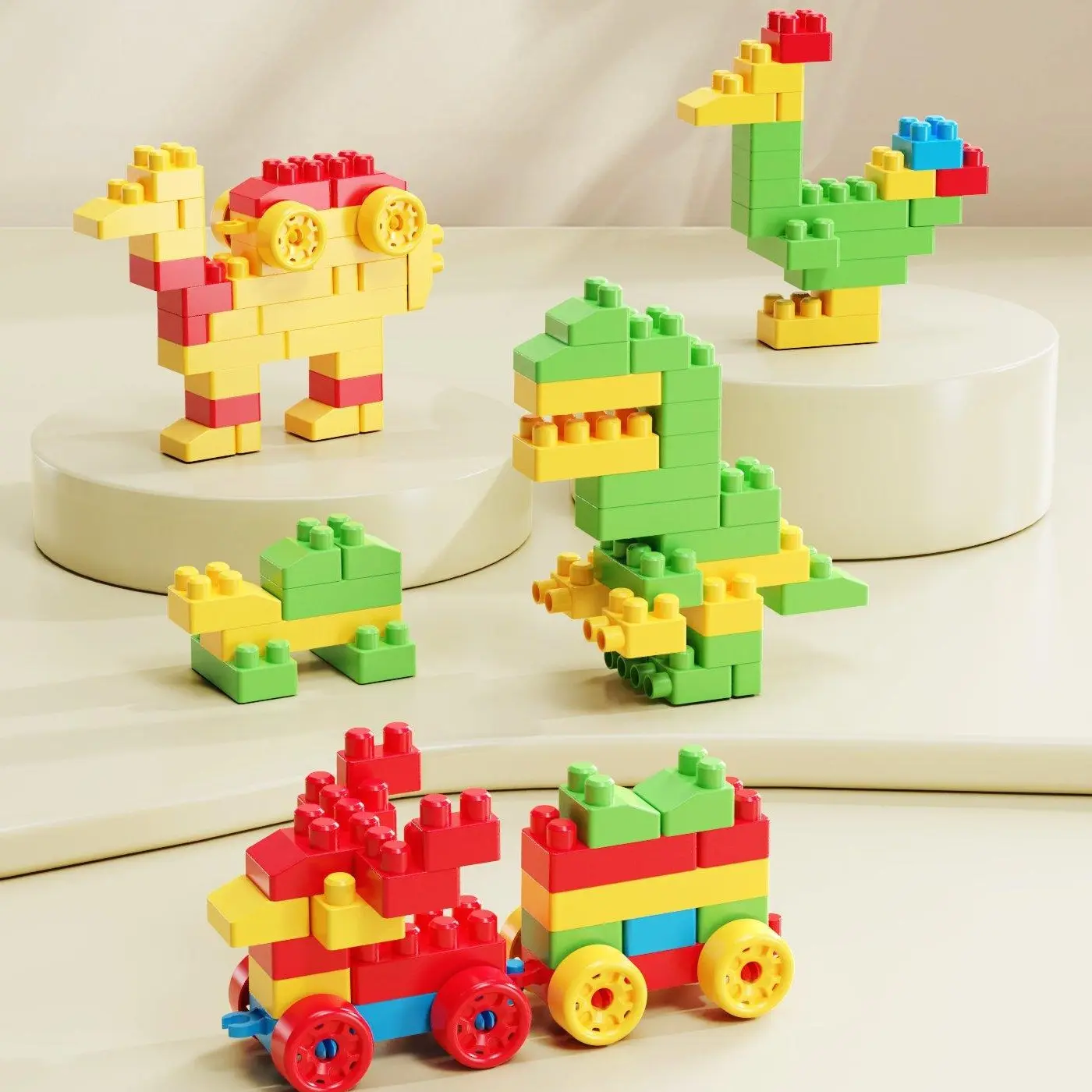 104PCS Open-Ended Mini Building Blocks Set, Creative Dinosaur & Car Bulk Bricks Puzzle Kit, Kids STEM Educational Sensory DIY Learning Toy, School Classroom Rewards Stationery, Perfect Birthday Christmas Holiday Gift for Toddlers Boys Girls Ages 3+