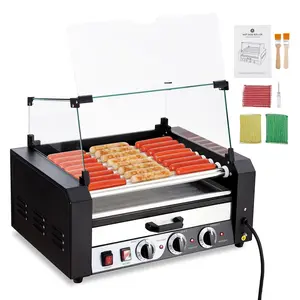 GARVEE Hot Dog Roller with 9 Rollers and 24 Hot Dogs Capacity - 1650W Stainless Steel Sausage Grill Cooker with Removable Oil Drip Tray, Dual Temperature Control, and Glass Hood Cover - Ideal for Commercial Use and Parties