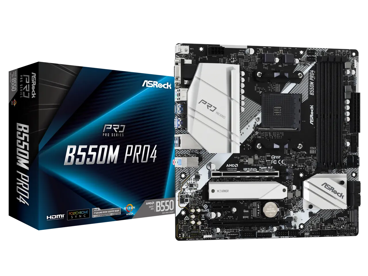 ASRock B550M PRO4 Micro ATX AMD B550 AM4 Motherboard with DDR4 4733 MHz, PCIe 4.0, M.2 and USB 3.2