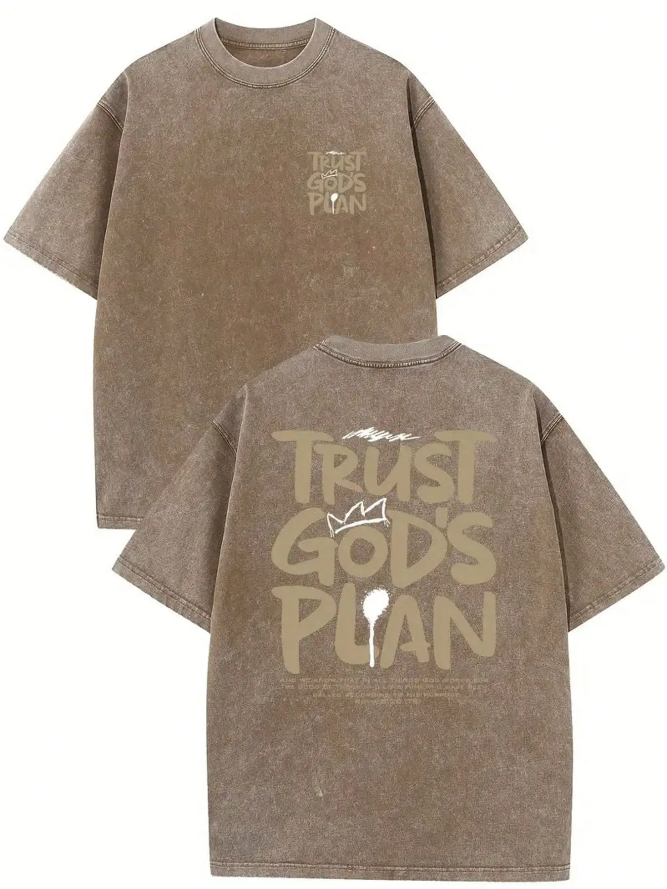 1 Piece, 230G Double-Sided Water Wash, Believe In God's Plan1 Piece, Washed Printed T-Shirt 230g, High-Quality Batik Cotton Retro Fashion Brand T-Shir