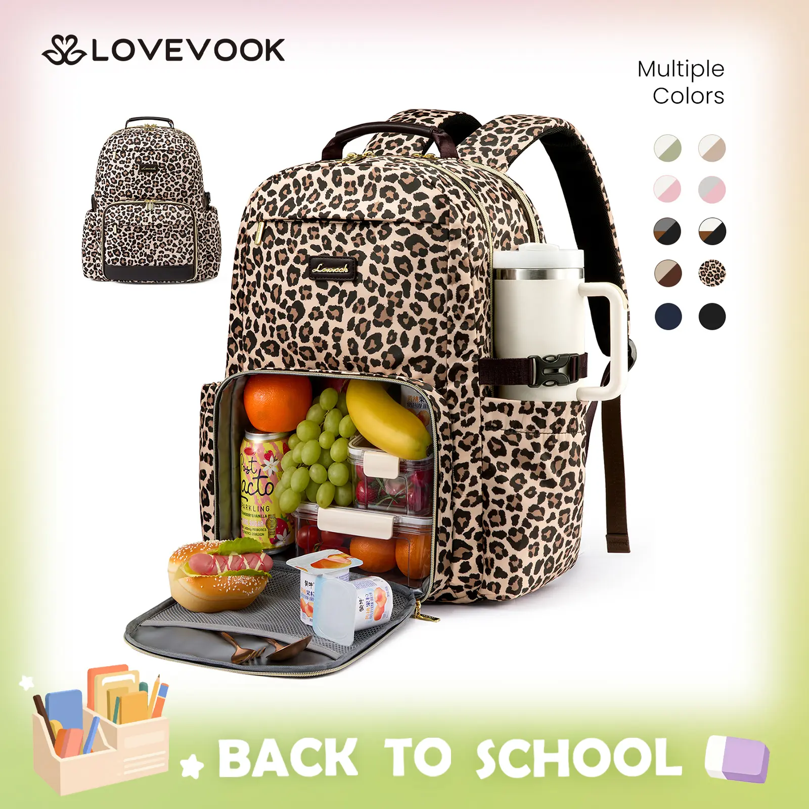 LOVEVOOK Lunch Backpack with Lunch Compartment,15.6'' & 17'' Laptop Work Travel Insulated Cooler Backpack,Waterproof College Teacher Lunch Bag Box with Tumbler Holder,Gifts for Men Women tiktokshopbacktoschool