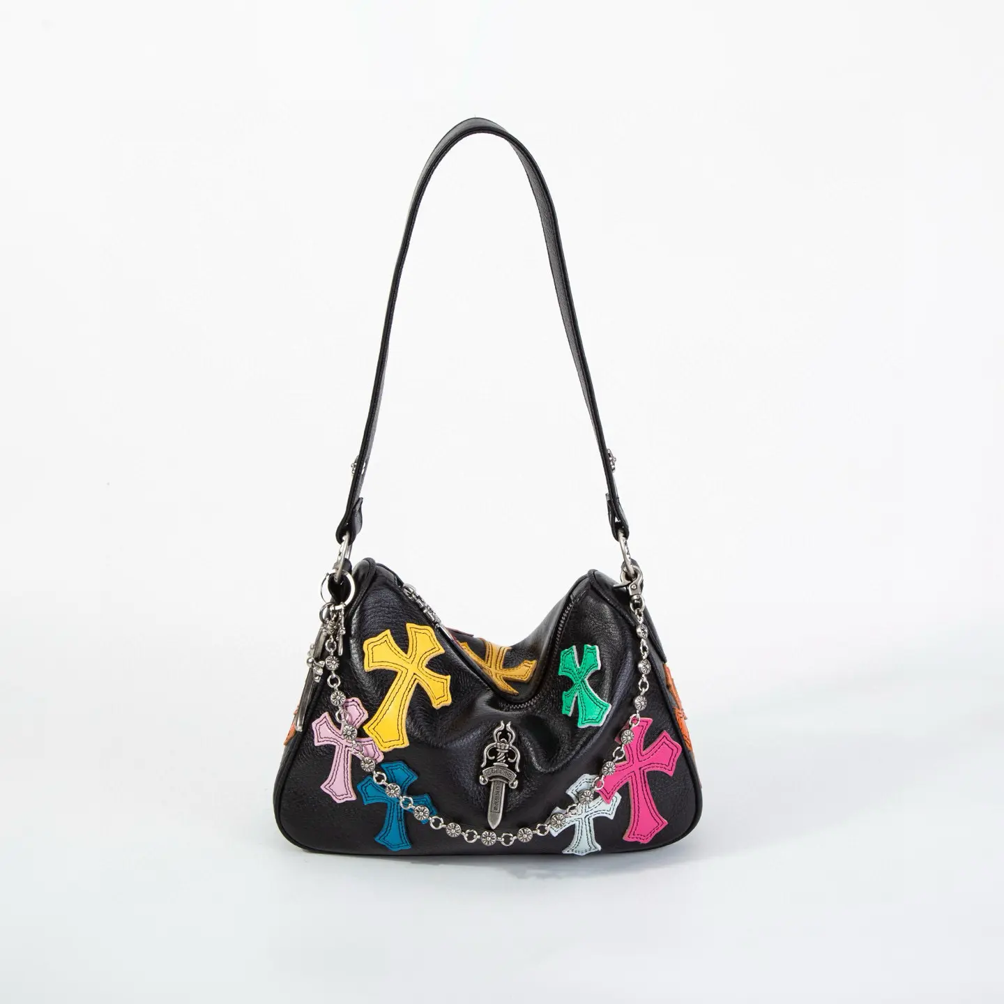 2025 New Cross Colorful Chicken Nugget Pillow Women's Bag High-end Splicing Chain Adjustable Shoulder Strap Single Shoulder Underarm Fashion Hot Girl Bag Large Capacity Personality Retro Commuter Women's Bag