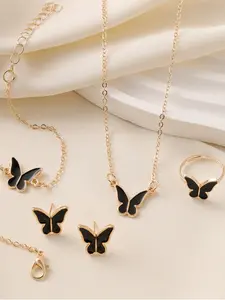 5 Piece Jewelry Set, Fashion Butterfly Design, Includes Bracelet, Necklace, Earrings, Ring, Perfect Gift, All Seasons