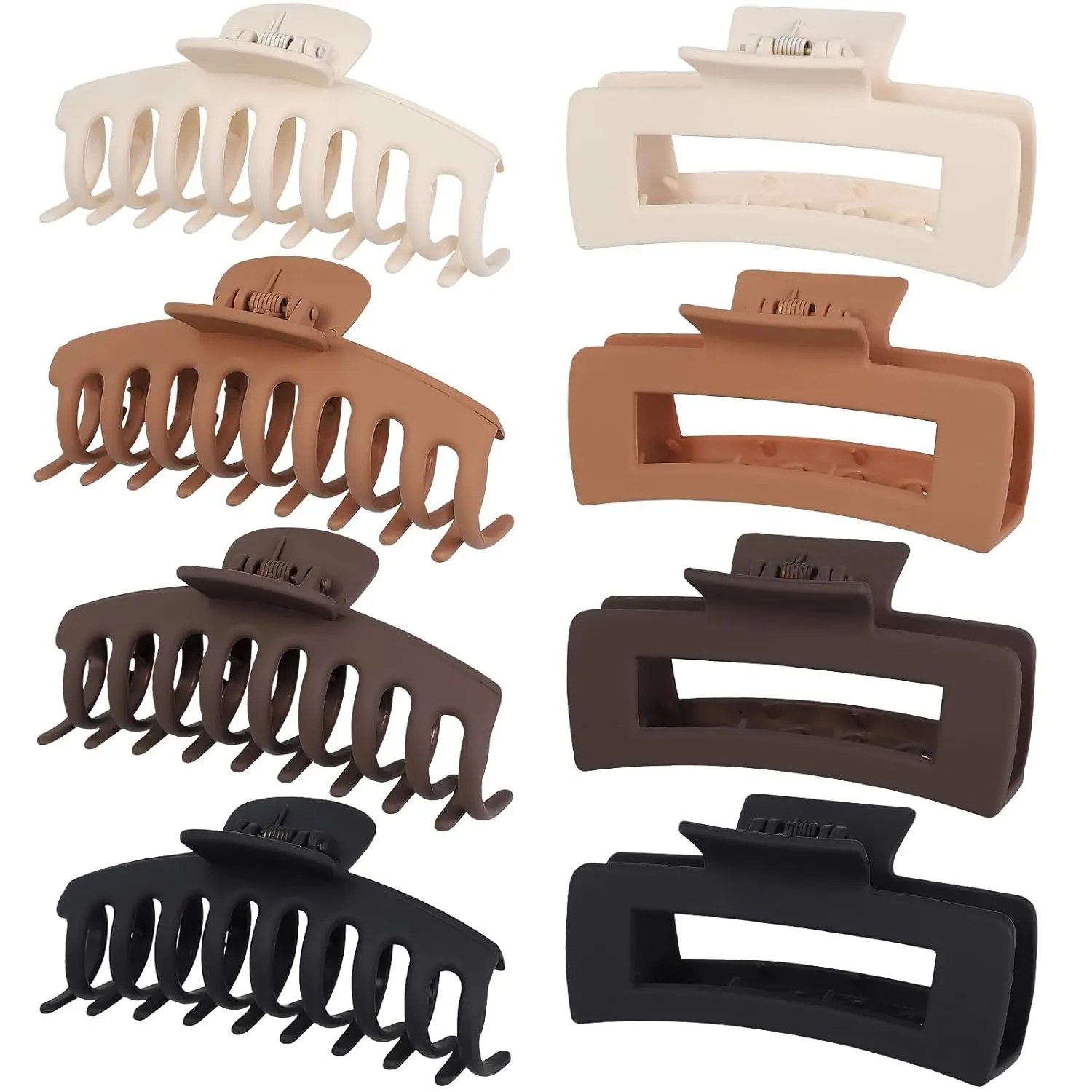 Hair Clip, 8 count Non-slip Matte Hair Claw Clips for Women,  Hold Clips for Thick Thin Hair, Large Size, Multicolor (Beige, Khaki, Brown, Black)