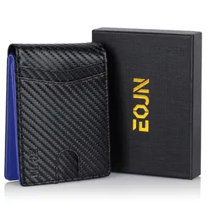EOJN Slim RFID Wallet with 2 ID Windows Genuine Leather Gift Box Cow Hide Material RFID Protection Compact Design for Everyday Use