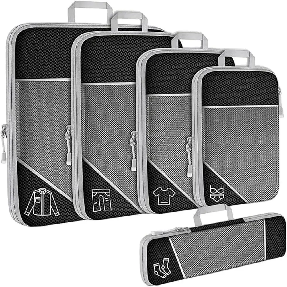 5 Pack Packing Cubes for Travel Ultralight Expandable Suitcase Organizer Bags with Double Zipper for Carry-on Luggage, Cruise, Vacation