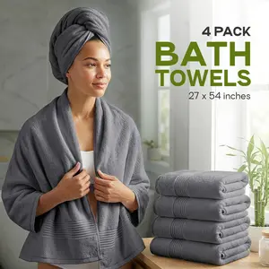 Utopia Towels 4 Pack Bath Towels, 27x54 Inches, 100% Ring Spun Cotton, Quick Dry & Soft, Highly Absorbent, Durable, Perfect for Daily Use Set Light sheet Premium Washcloth