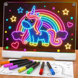16" Acrylic LED Light-Up Drawing Board with Stand, Markers & Wipes, Dry Erase Erasable Reusable Board for Kids Learning, Ideal Birthday Gift for Kids