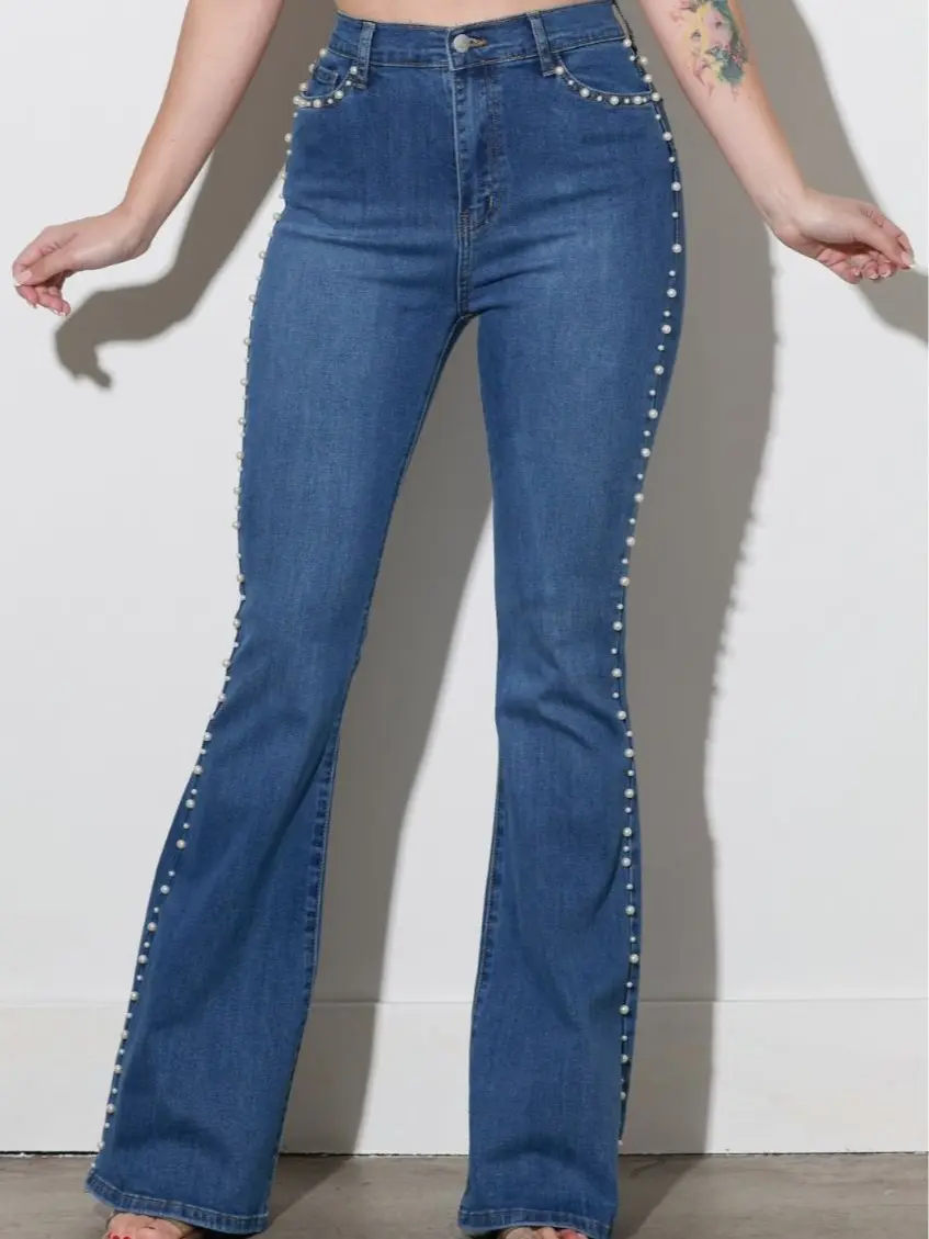 High Waist Pearl Flare Jeans