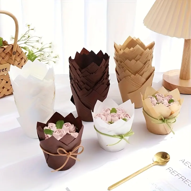 200pcs   Tulip Shape Cupcake Liners, Parchment Paper Baking Cups, Muffin Wrapper Paper, Perfect for Birthday Parties, Weddings, Catering Services, Baking Essentials, Baking Accessories, Baking Utensils Supplies, Bakery Supplies, Bakeware