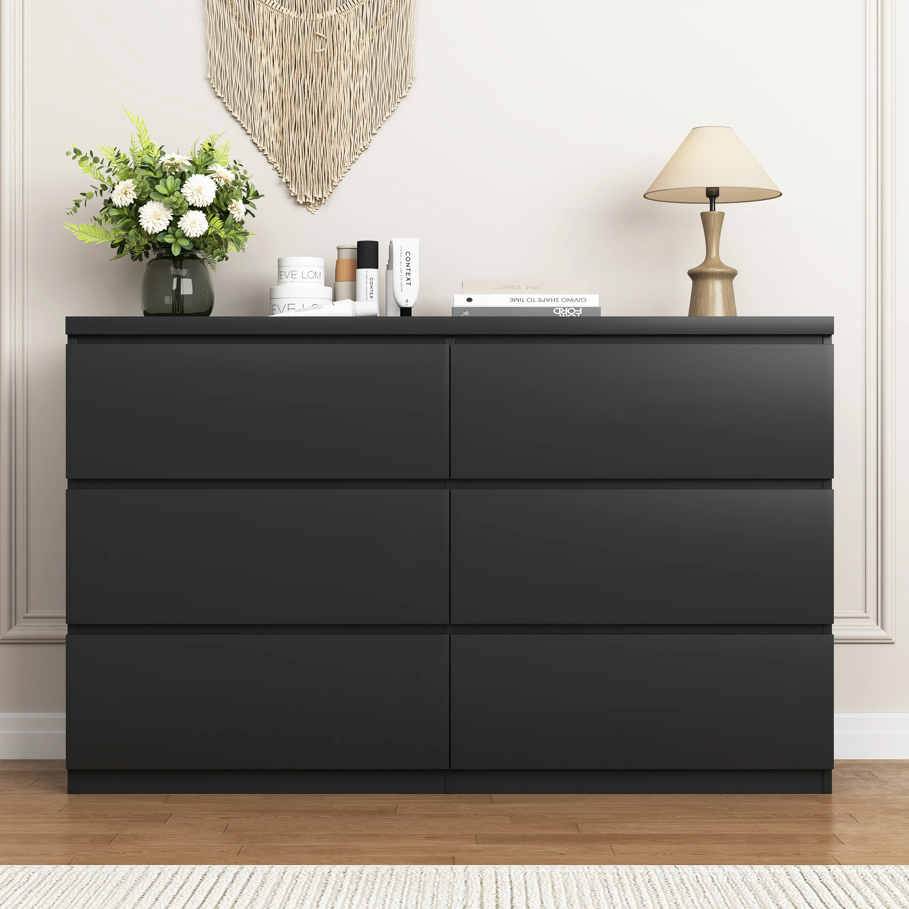 6 Drawer Dresser, Modern Dresser for Bedroom with Spacious Countertop, Wood Storage Cabinet with Concealed Handles & 6 Deep Drawers for Bedroom, Living Room, Entryway