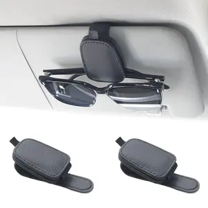 Magnetic Leather Sunglasses Holder for Car Visor, Eyeglasses Clip with Ticket Card Slot, Auto Visor Mount Organizer, Car Interior Accessories