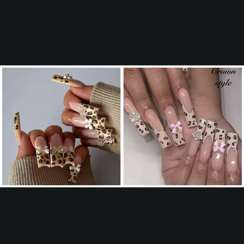 24 PCs Long Leopard Print Nails for Nail Art & Care - Nail Care aquarius nailz 3d charms