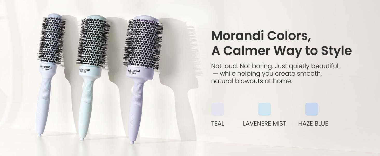 AIMIKE NaturaVol Round Brush for Blow Out, Nano Thermal Ceramic Round Hair Brush for Fine Hair, Fast Blow Dry for Smooth Salon-Style Finish at Home, Adds Volume,Blue (1.3" Barrel, 2.1" with Bristles)