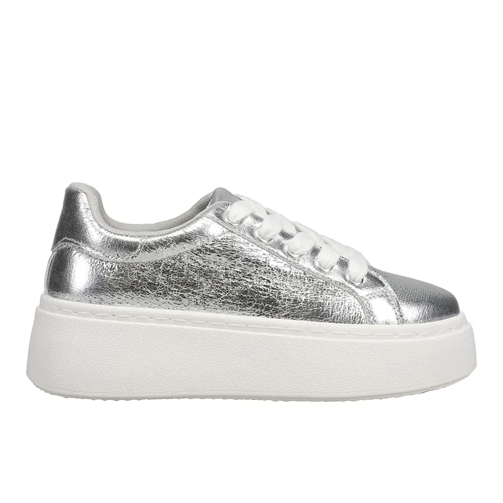 Dirty Laundry Womens Record Metallic Platform Lace Up Sneakers Shoes Casual - Silver