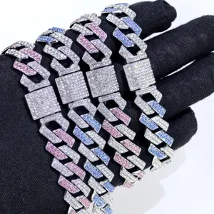 New 15mm diamond-shaped flip cover Cuban necklace with rhinestones, chunky European and American hip-hop fashion accessory for cross-border sales