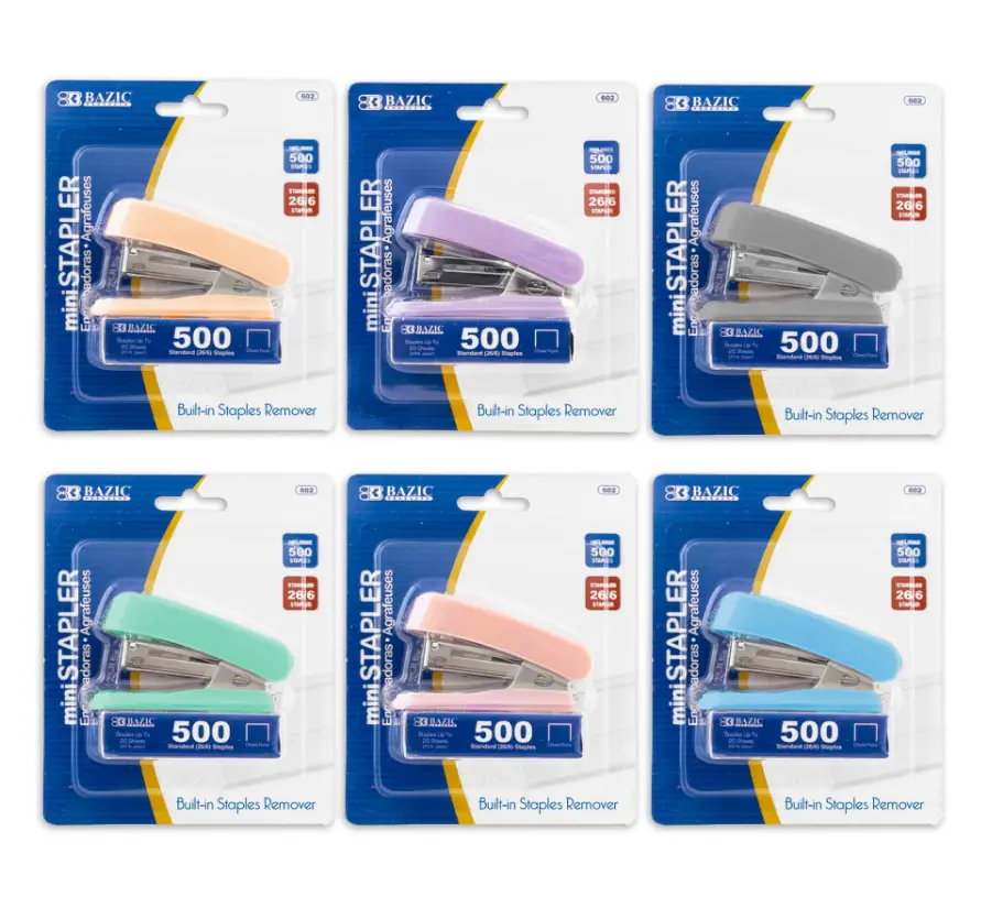 1 BAZIC Mini Pastel Stapler with 500 Staples, 26/6 Standard