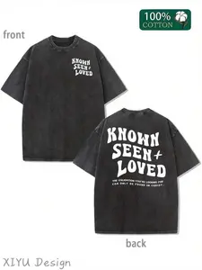 Men'S Vintage Washed T-Shirt with "Known Seen Loved" Back Print - Oversized Relaxed Fit Retro Streetwear Tee, Light Grey Casual Shirt for Casual Attiry2k,Vintage,Streetwear Christmas Thanksgiving Cyber Monday streetwear humanValentine's Day couple style