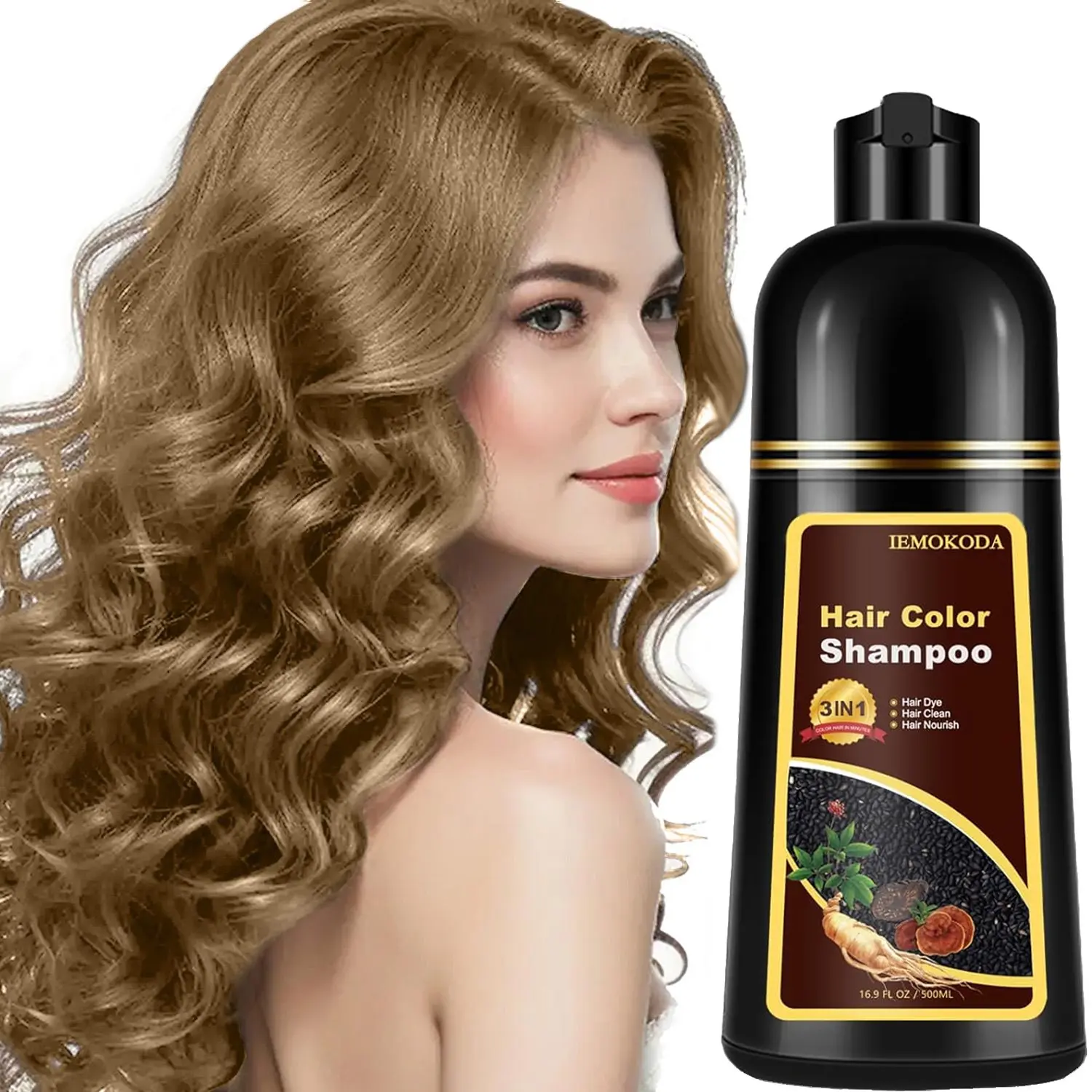 Natural Blonde Brown 3-in-1 Golden Hair Dye Shampoo, Hair Coloring Shampoo for Women& Men, 100% Coverage Long Lasting Hair Dye, Colors in 10-15 mins, Plant-Based Vegan, Vegan Ammonia & Paraben-Free Colors Hair Shampoo