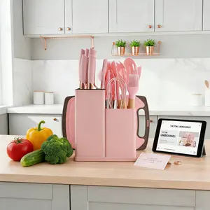 Silicone Cooking Set,19pcs Large Non-stick,Measuring Cups and Spoons Set with StainlessSteel Handle Kitchen Gadgets. Nonstick Spatula Sturdy Utensils Grey