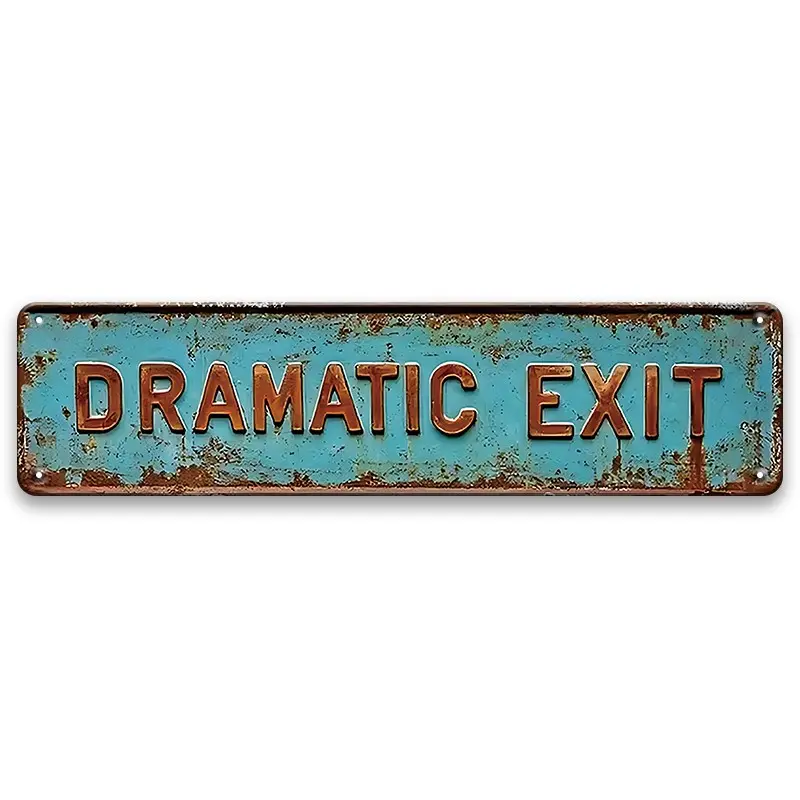 2D Flat, 1 Piece Vintage Dramatic Exit Metal Sign - Country Theater Script Theme Wall Decor, 3.93x15.74 Inch, Suitable for Home, Bar, Office, Theater, Metal Wall Plaque