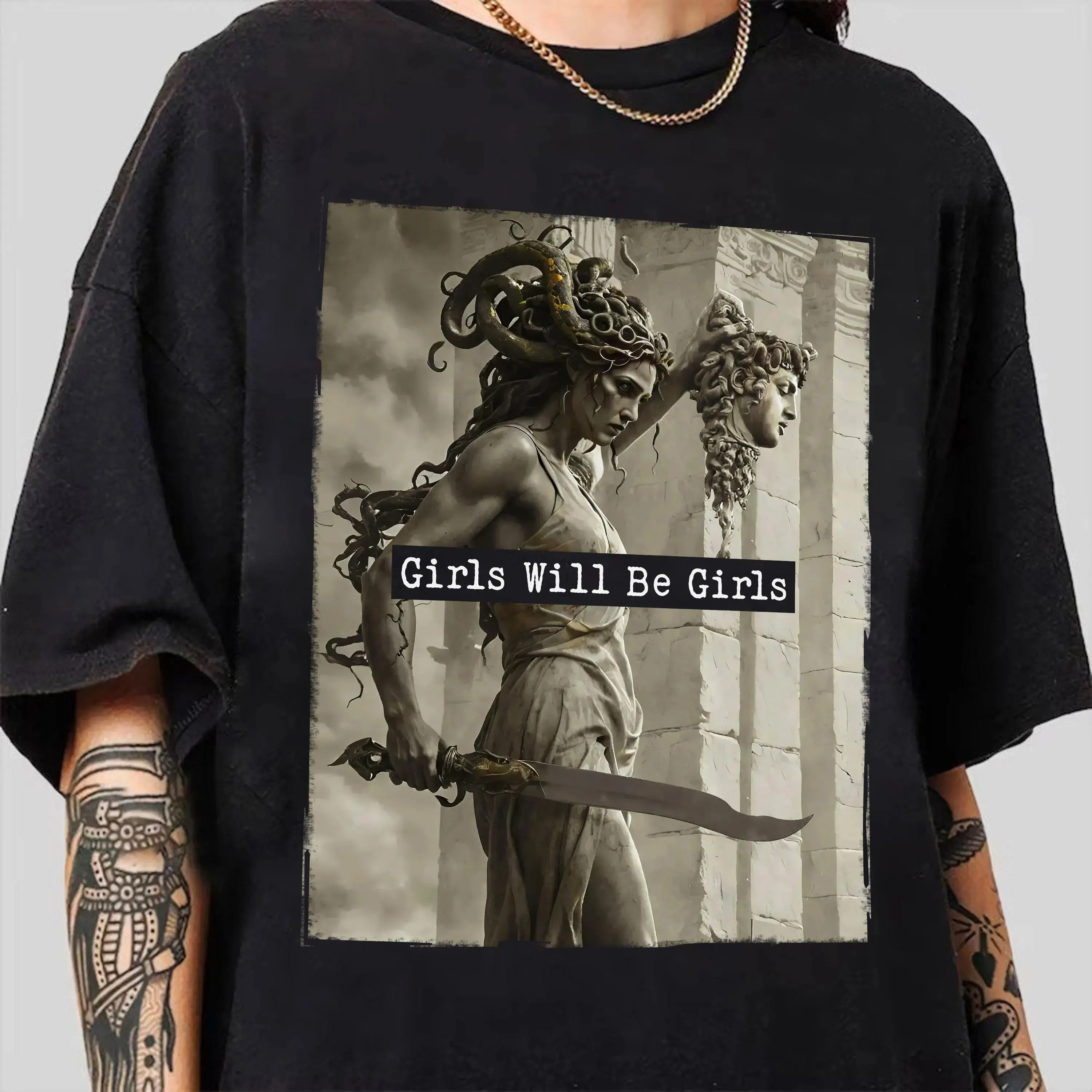 Comfort Colors Girls Will Be Girls Shirt, Medusa with the Head of Perseus Tee, Feminist Shirt, Women's Empowerment Shirt, Feminism Shirt, Gift for Her