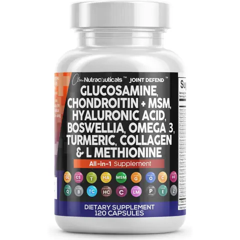 Clean Nutraceuticals Glucosamine, Chondroitin + MSM Turmeric, Hyaluronic Acid, Boswellia & More for Healthy Joints Supplement Capsules – Joint Defend