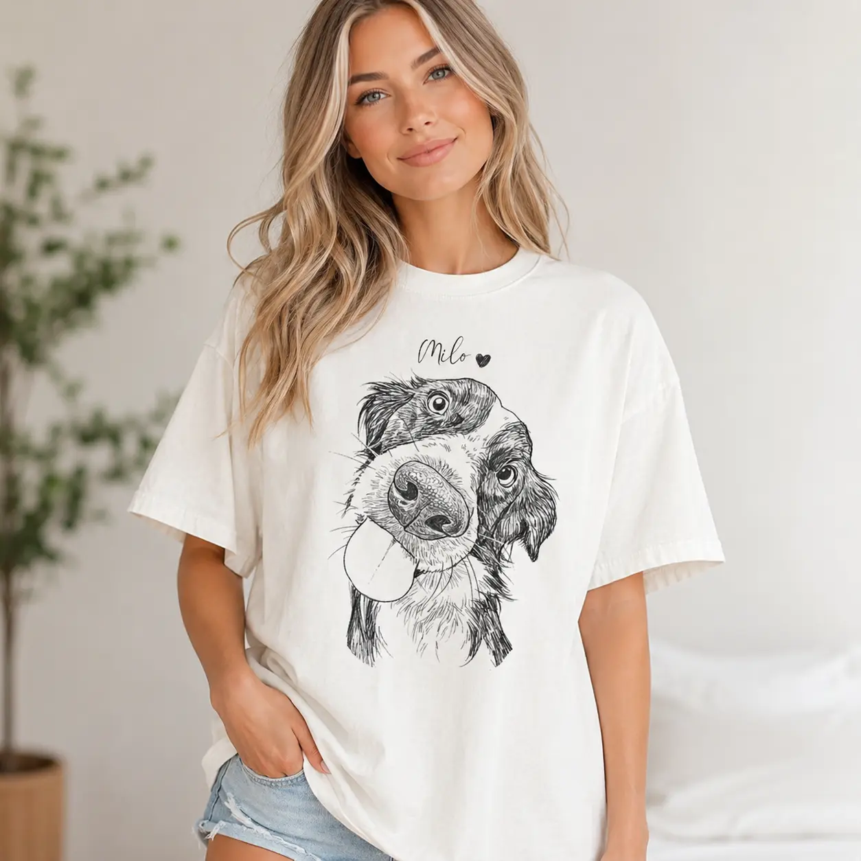Custom Pet T-Shirt Comfort Colors Unisex T Shirt Personalized Dog Cat Photo Name Graphic Tee Vintage Minimalist Line Art Sketch Puppy Kitten Multi Breed Clothes Top Family Soulmate Birthday Friend Gifts